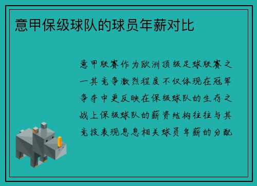 意甲保级球队的球员年薪对比